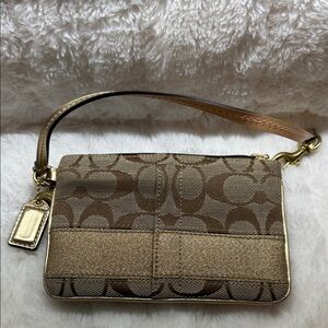 Coach - Gold and Brown Signature Wristlet